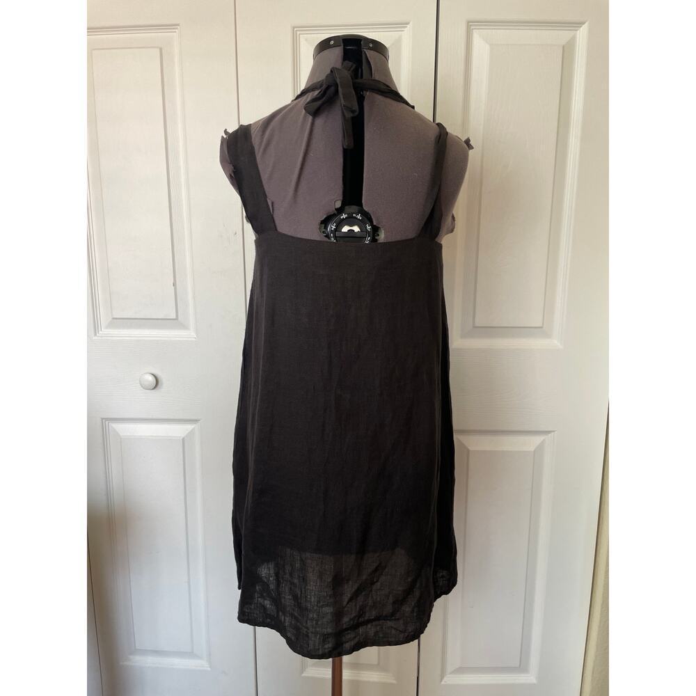 Rotunda Black 100% Linen Pullover Halter Petal Hem Dress Minimalist Size S — image 2 of 6